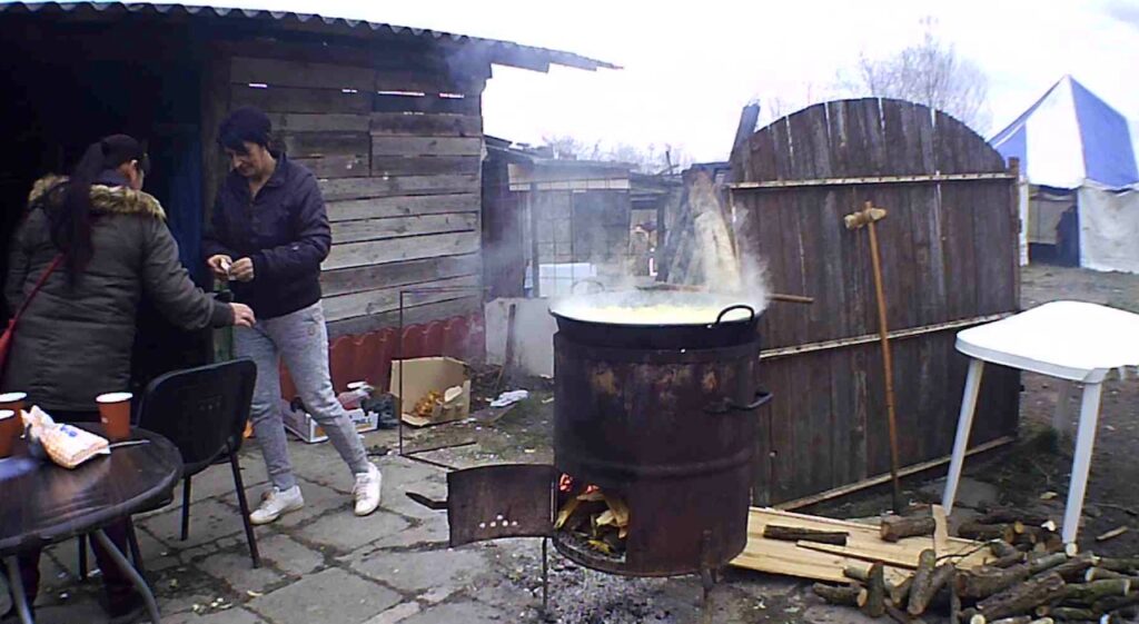 Church Ladies cooking supper for 200 in Tiszabecs, Hungary 